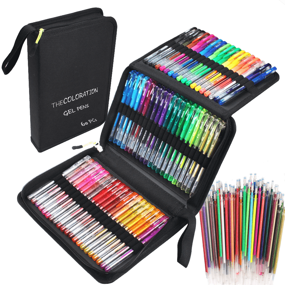 COLORATION 60 Gel Pens, 60 Ink Refills, 1 Travel Case